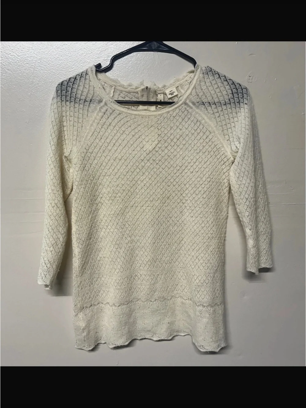 Anthropologie Moth Ivory 100% Wool Open Knit Lace Sweater XS